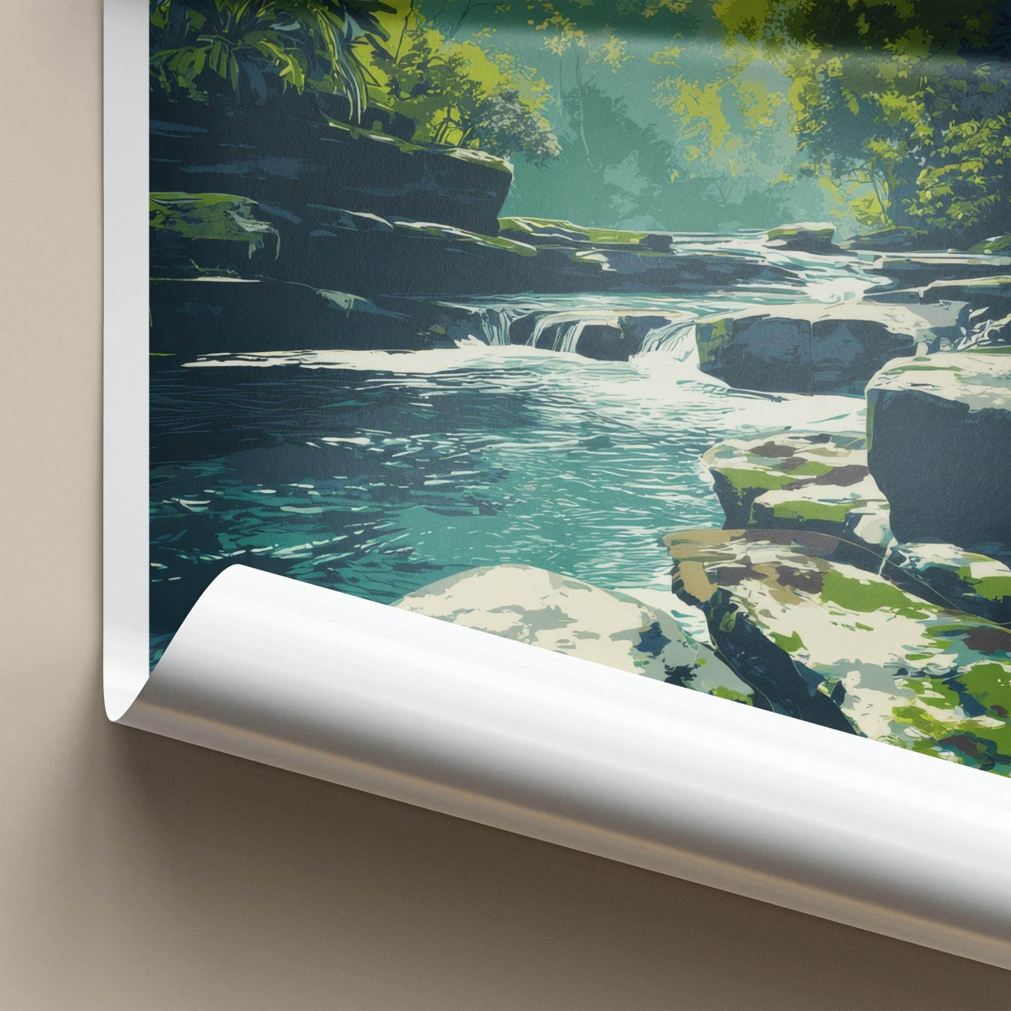 Kbal Spean Poster - Cambodia Travel Art - Lush Forest Stream Home Decor
