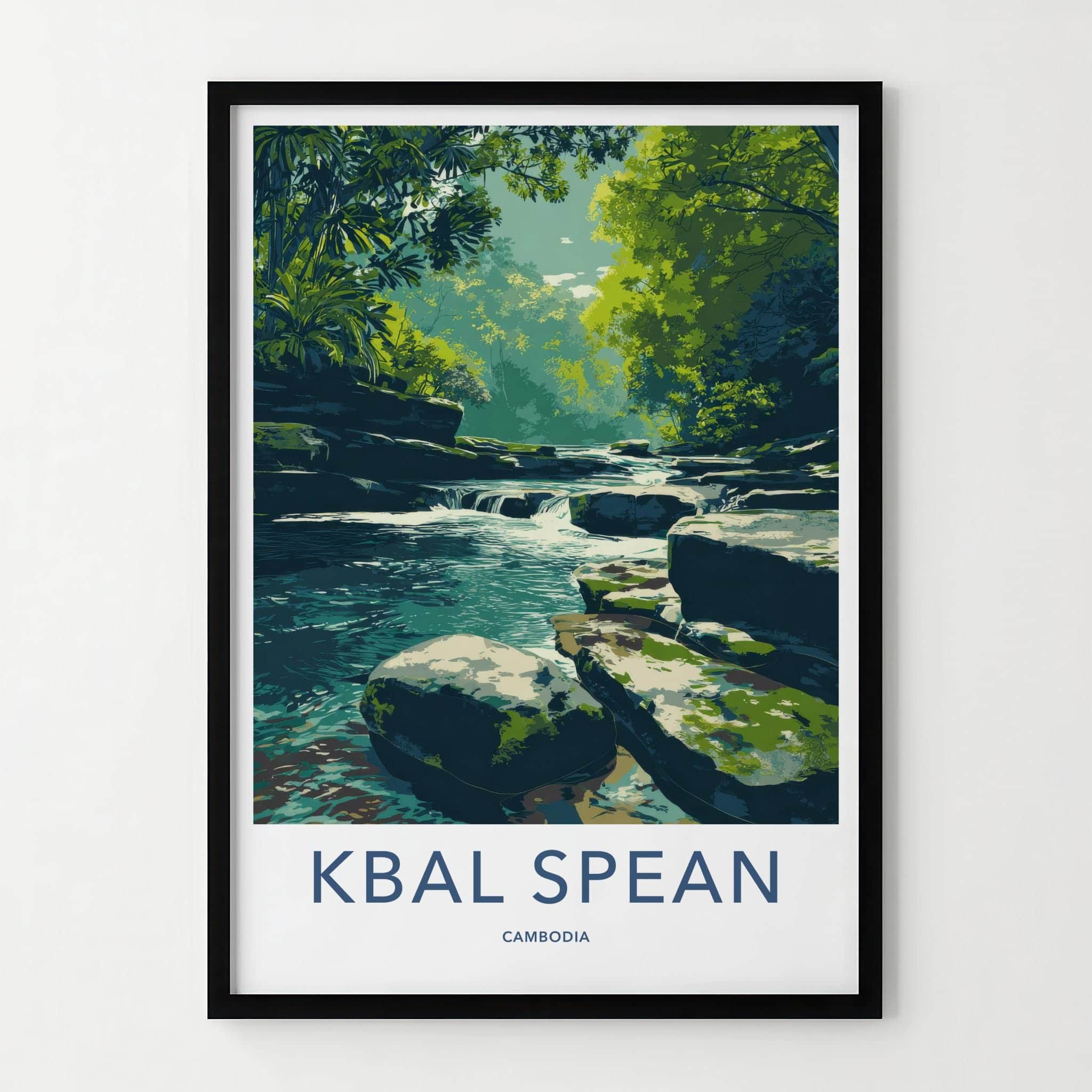 Kbal Spean Poster - Cambodia Travel Art - Lush Forest Stream Home Decor