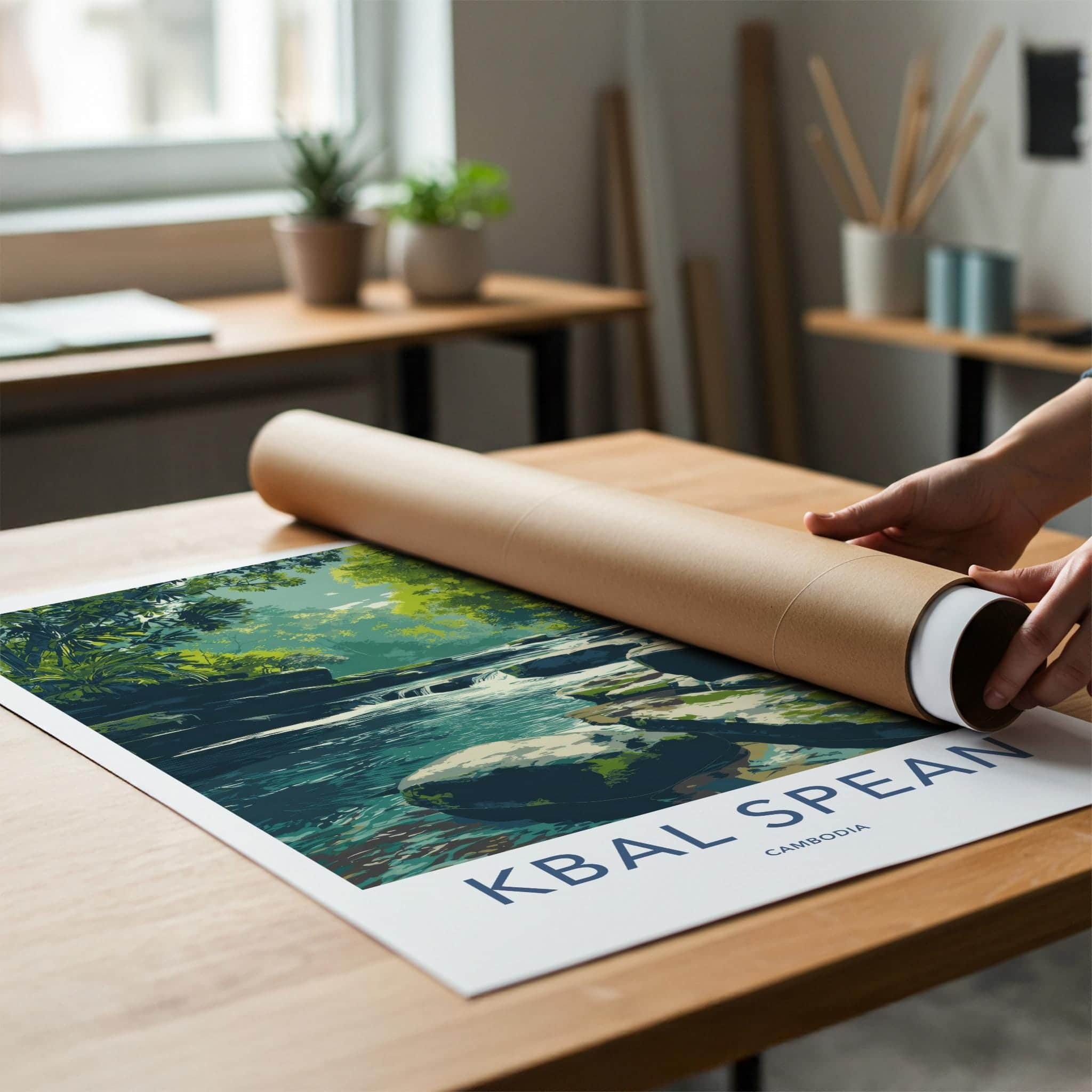 Kbal Spean Poster - Cambodia Travel Art - Lush Forest Stream Home Decor