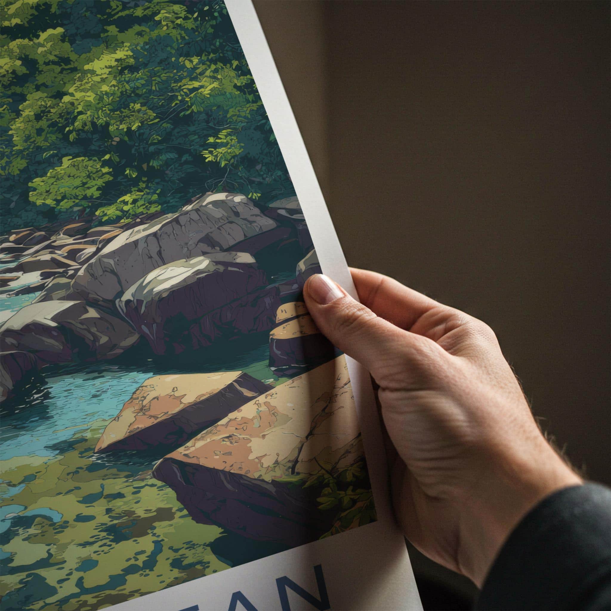 Kbal Spean Poster - Cambodia Travel Art - Lush River Rocks Home Decor