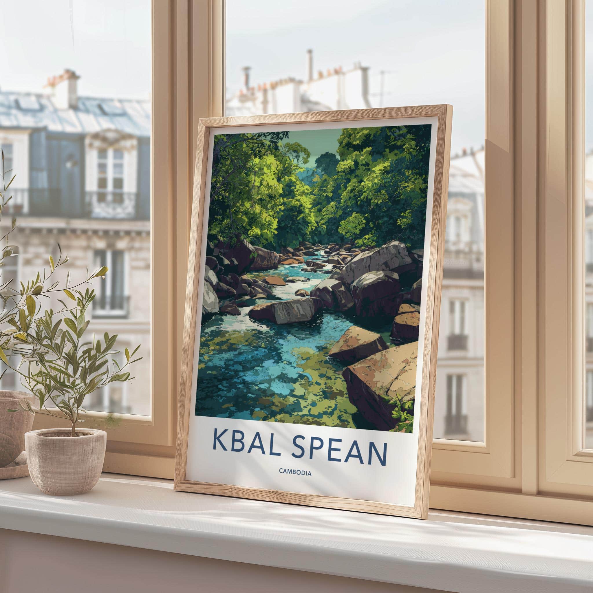 Kbal Spean Poster - Cambodia Travel Art - Lush River Rocks Home Decor