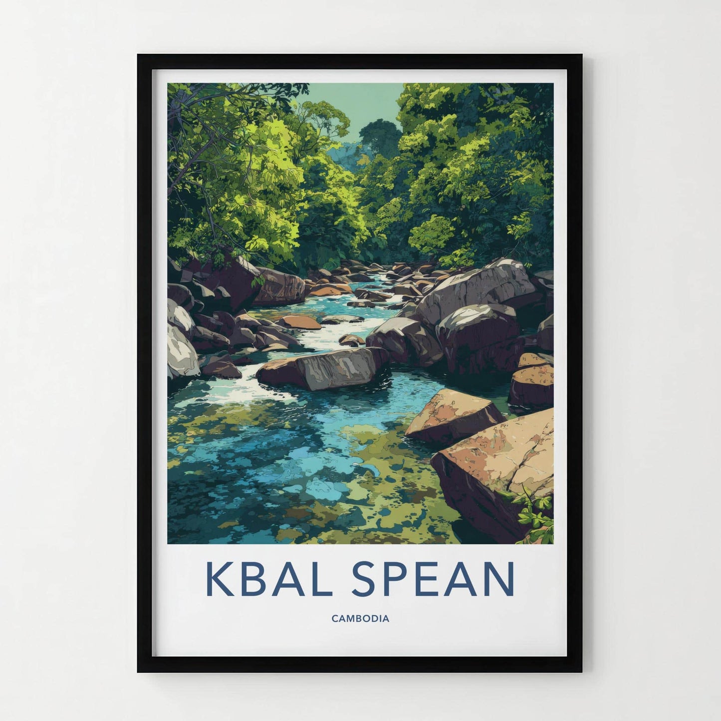 Kbal Spean Poster - Cambodia Travel Art - Lush River Rocks Home Decor