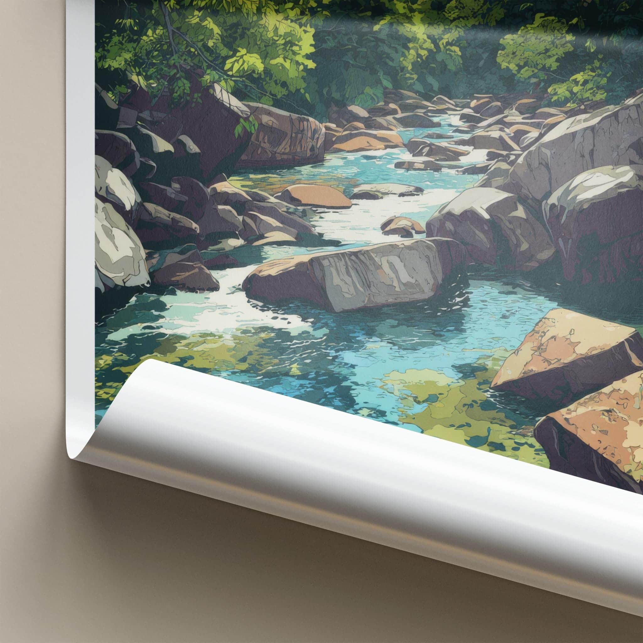 Kbal Spean Poster - Cambodia Travel Art - Lush River Rocks Home Decor