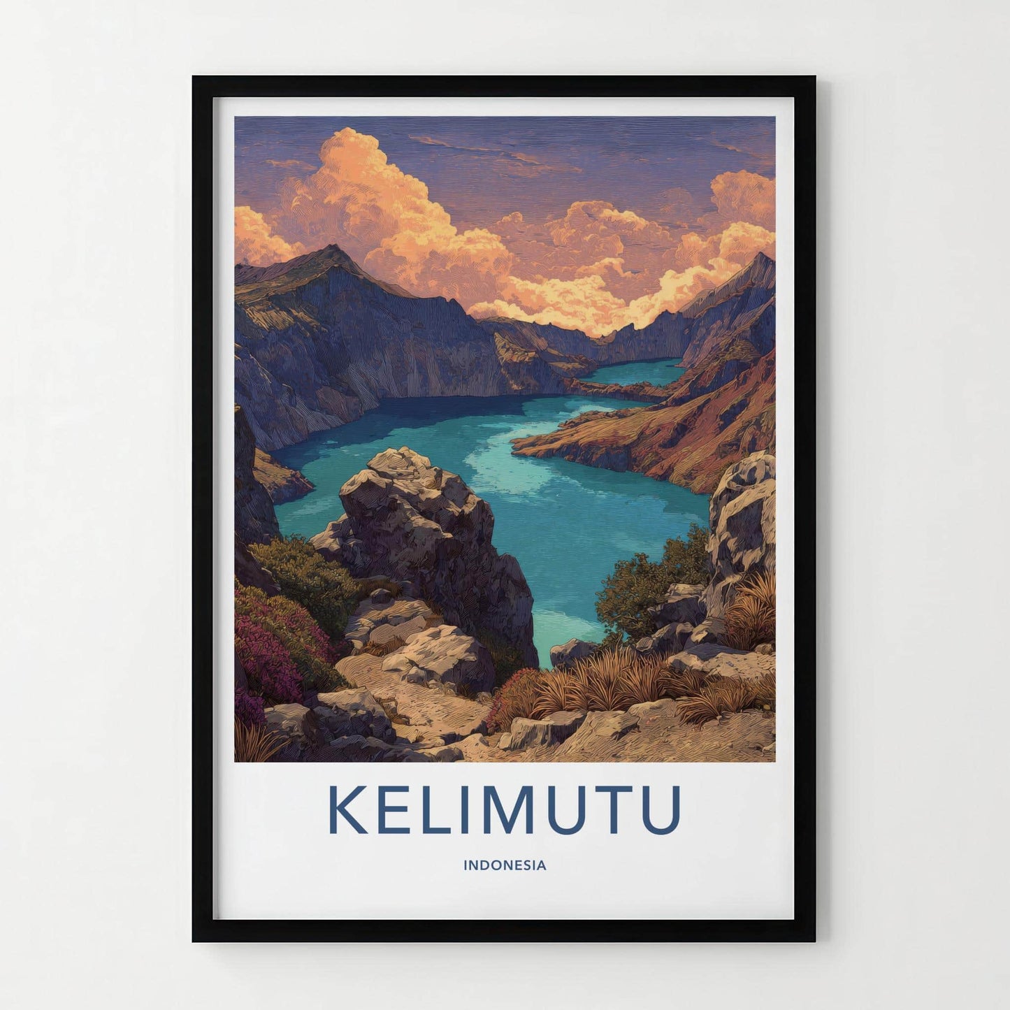 Kelimutu Poster - Indonesia Travel Art - Colorful Crater Lakes Wall Decor