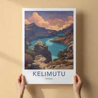Kelimutu Poster - Indonesia Travel Art - Colorful Crater Lakes Wall Decor