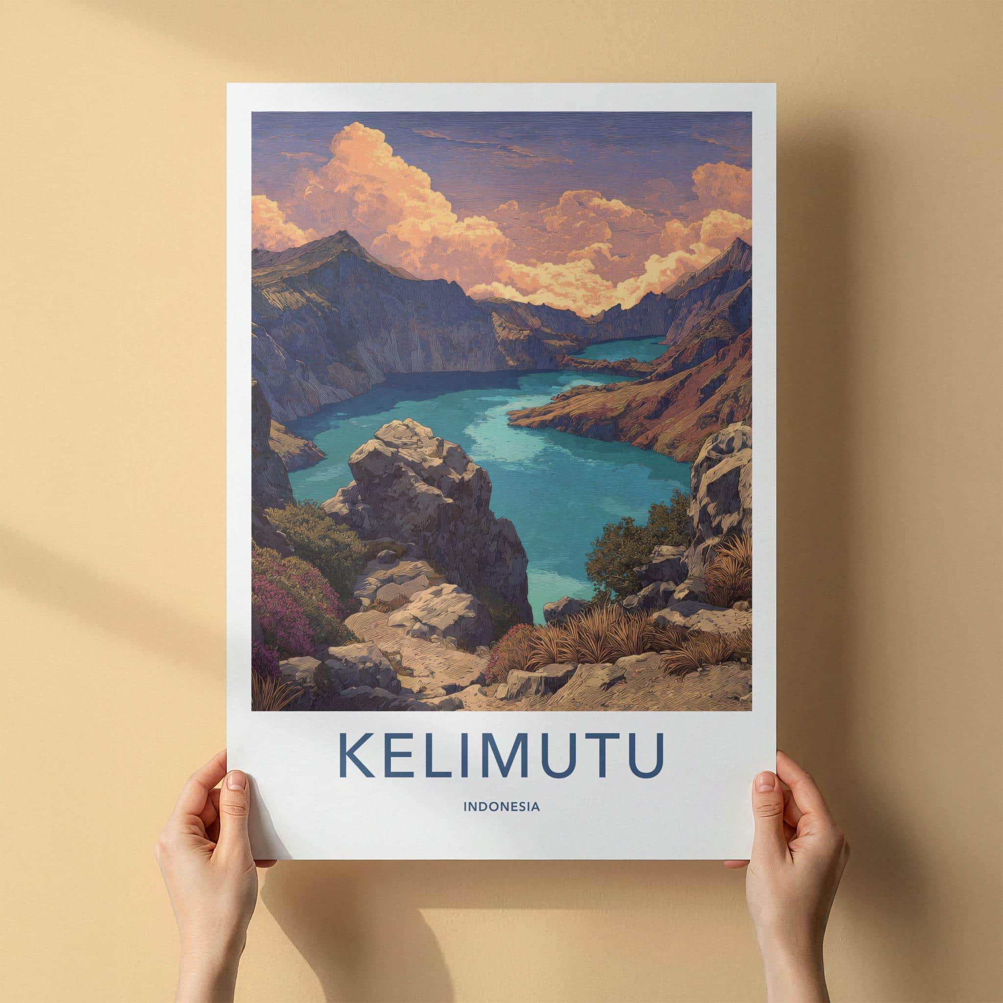 Kelimutu Poster - Indonesia Travel Art - Colorful Crater Lakes Wall Decor