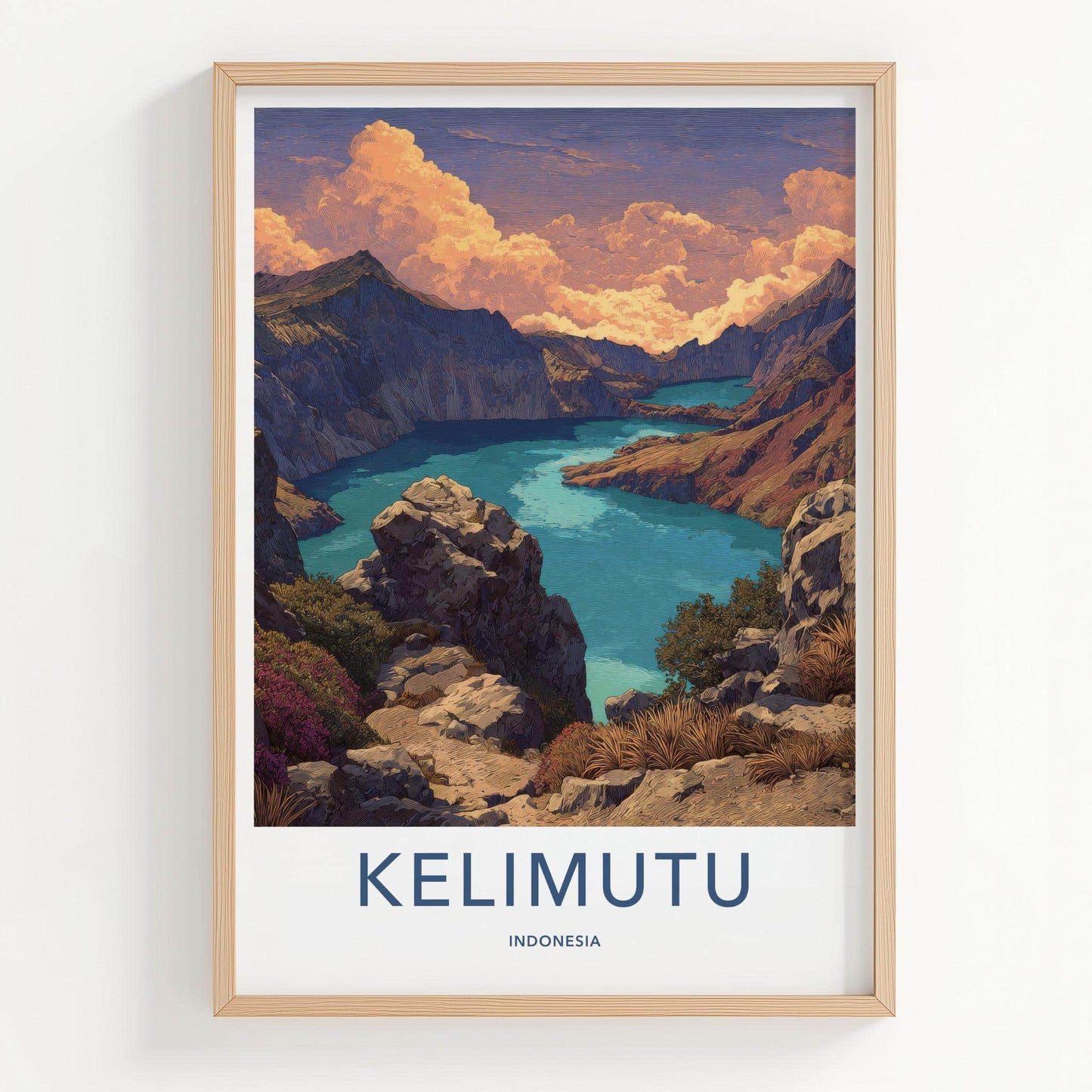 Kelimutu Poster - Indonesia Travel Art - Colorful Crater Lakes Wall Decor
