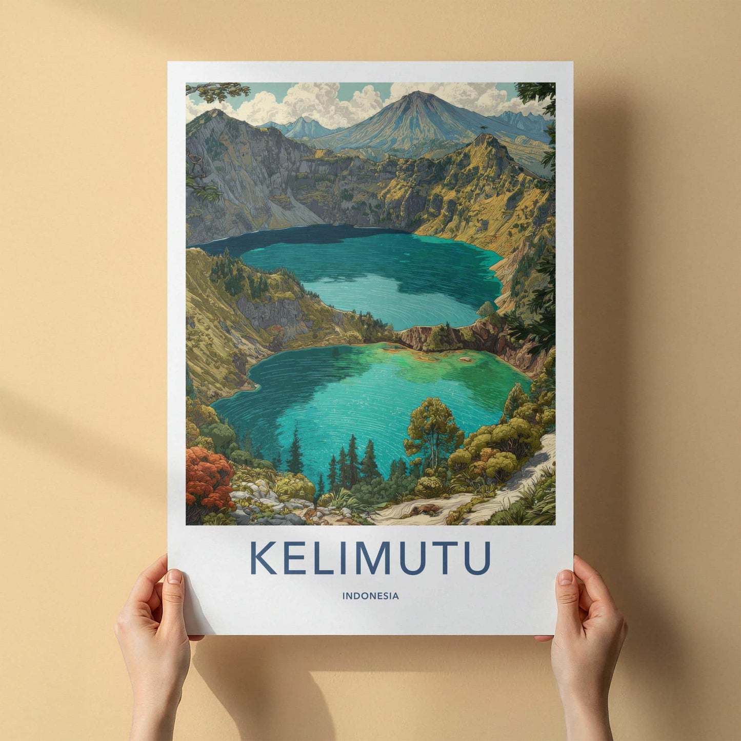 Kelimutu Poster - Indonesia Travel Art - Three Crater Lakes Home Decor
