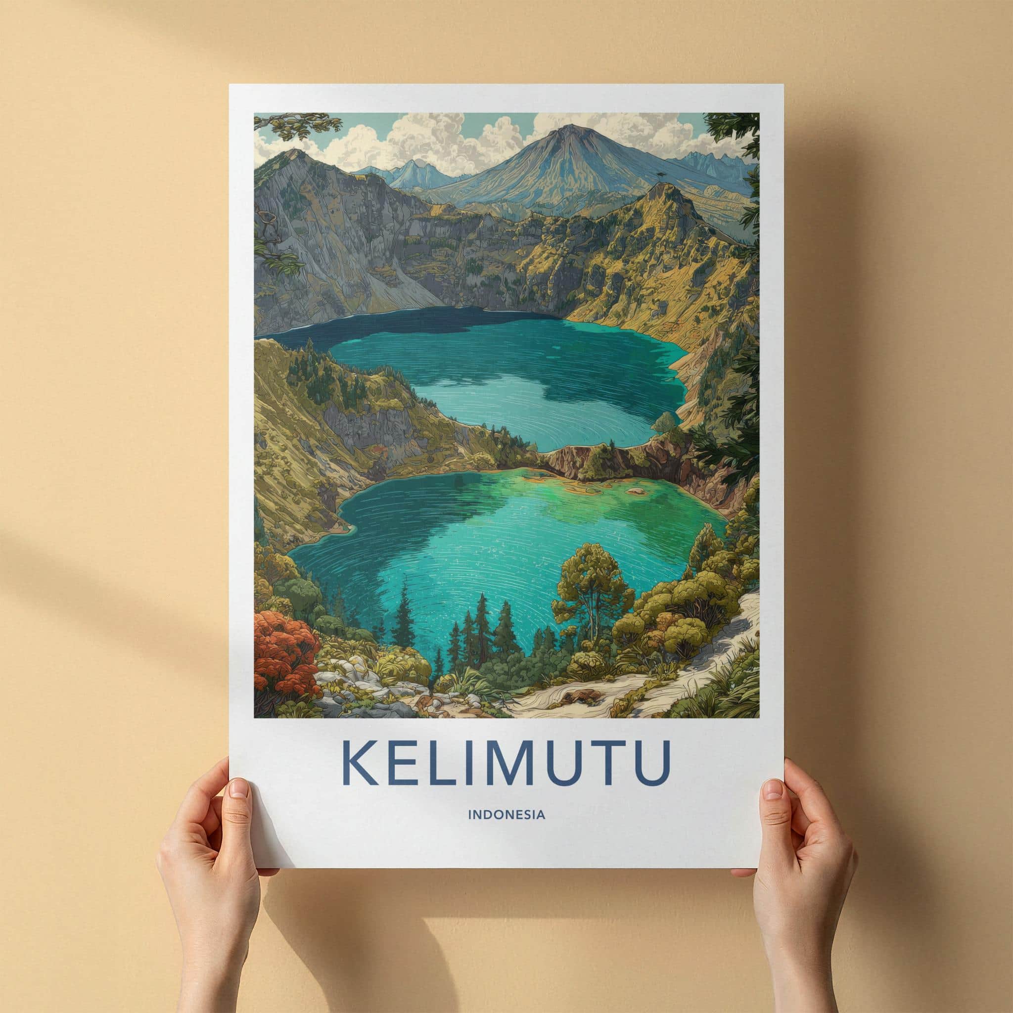 Kelimutu Poster - Indonesia Travel Art - Three Crater Lakes Home Decor