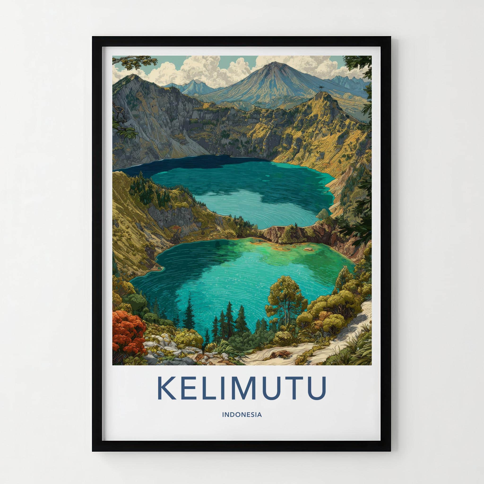 Kelimutu Poster - Indonesia Travel Art - Three Crater Lakes Home Decor