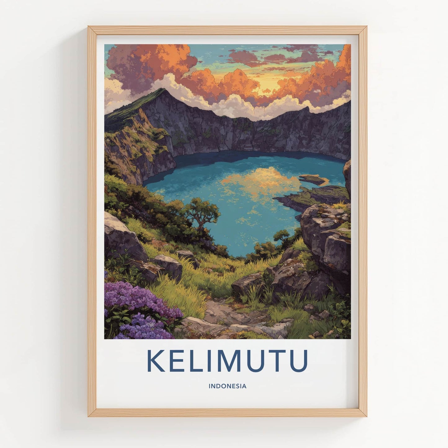Kelimutu Poster - Indonesia Travel Art - Three Hued Lake Home Decor
