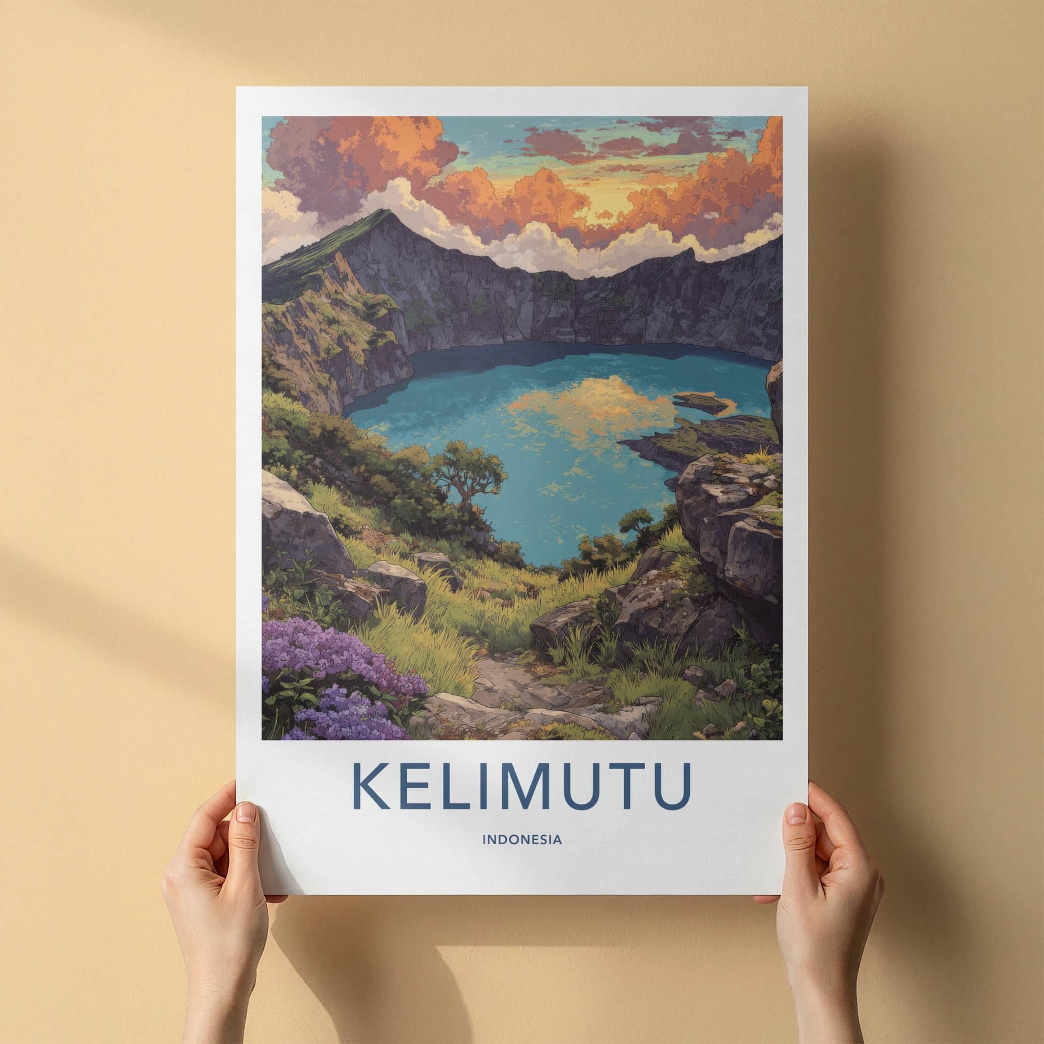 Kelimutu Poster - Indonesia Travel Art - Three Hued Lake Home Decor