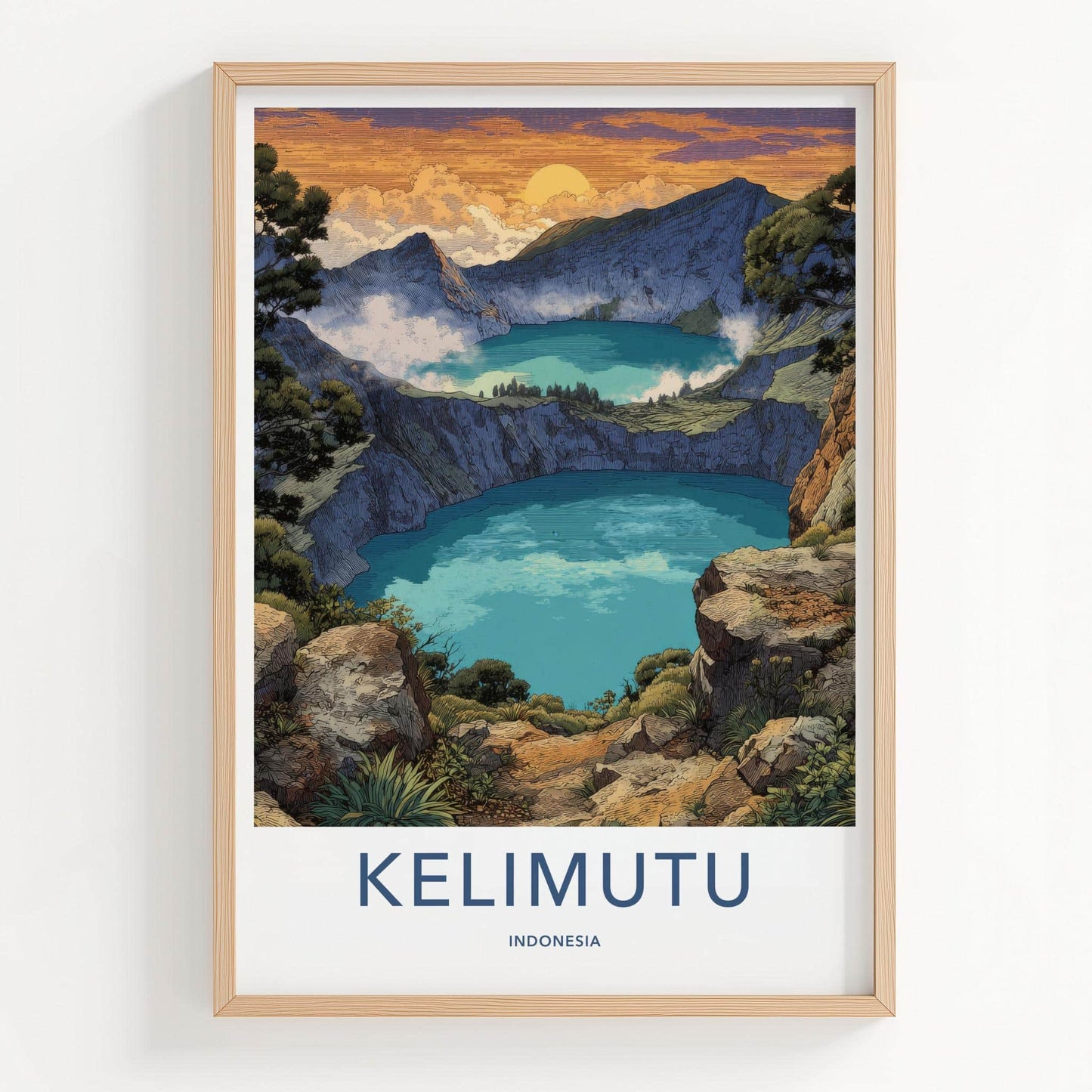 Kelimutu Poster - Indonesia Travel Art - Triple Crater Lakes Wall Decor