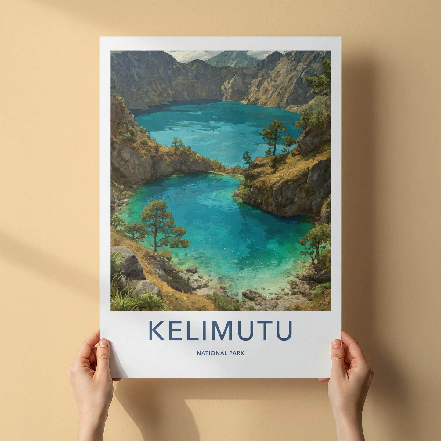 Kelimutu Poster - Indonesia Travel Art - Turquoise Volcanic Lakes Home Decor