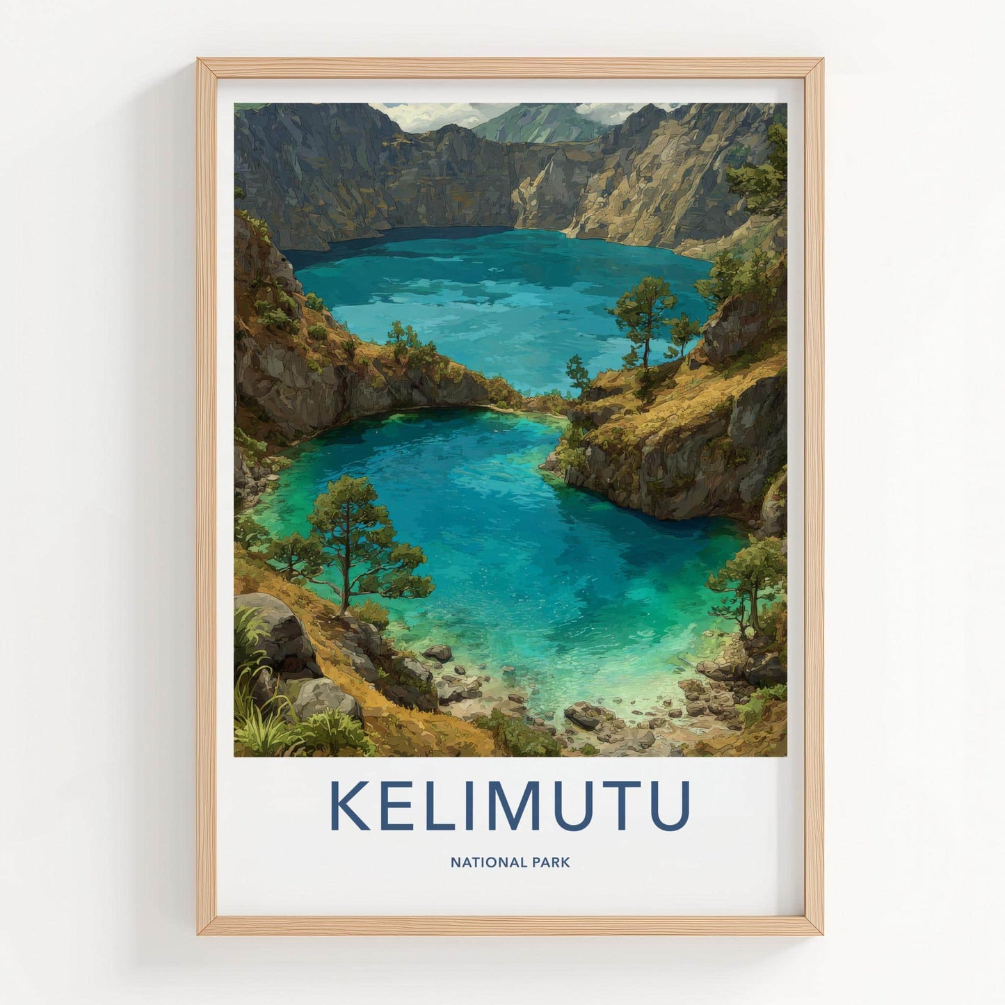 Kelimutu Poster - Indonesia Travel Art - Turquoise Volcanic Lakes Home Decor