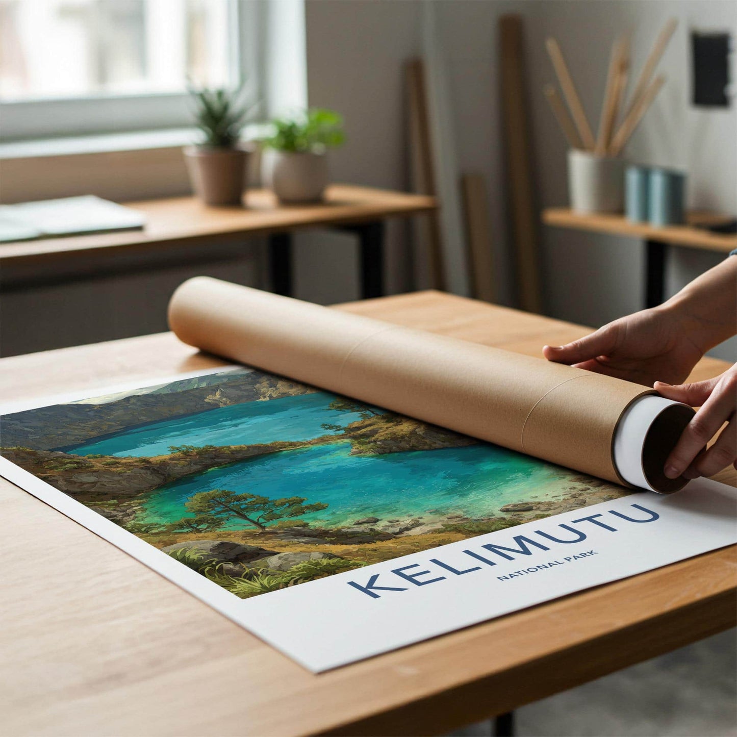 Kelimutu Poster - Indonesia Travel Art - Turquoise Volcanic Lakes Home Decor