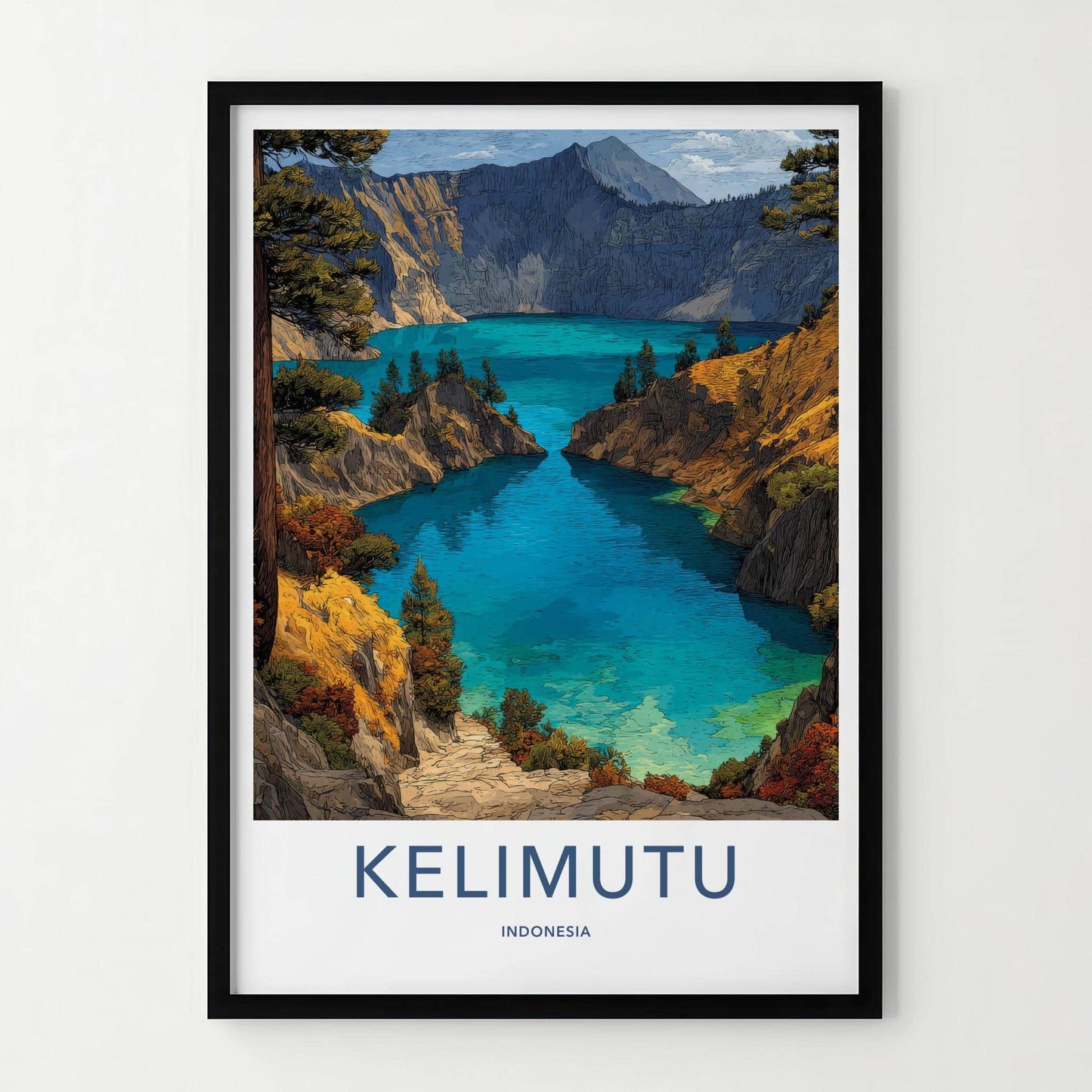 Kelimutu Poster - Indonesia Travel Art - Volcanic Crater Lake Home Decor