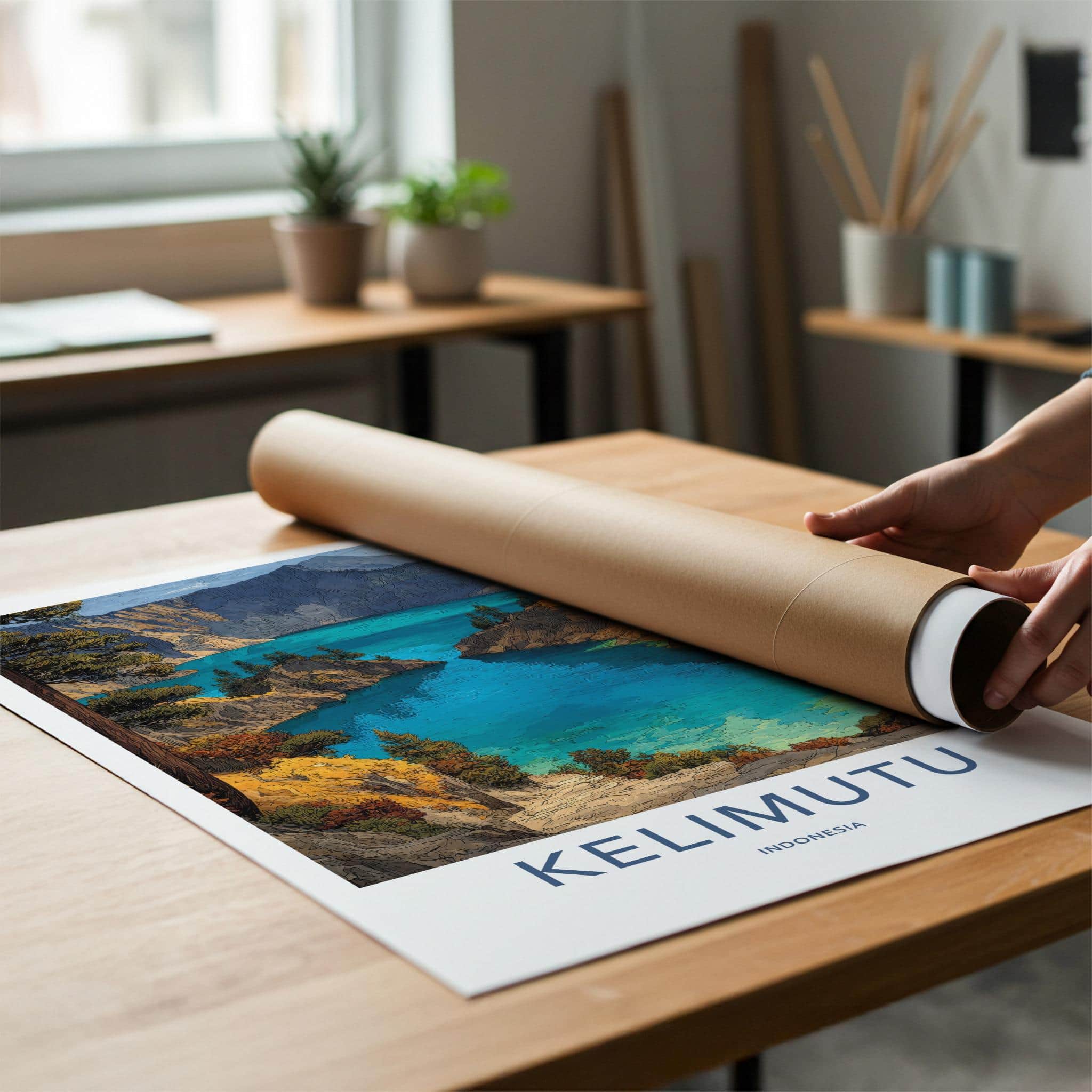 Kelimutu Poster - Indonesia Travel Art - Volcanic Crater Lake Home Decor