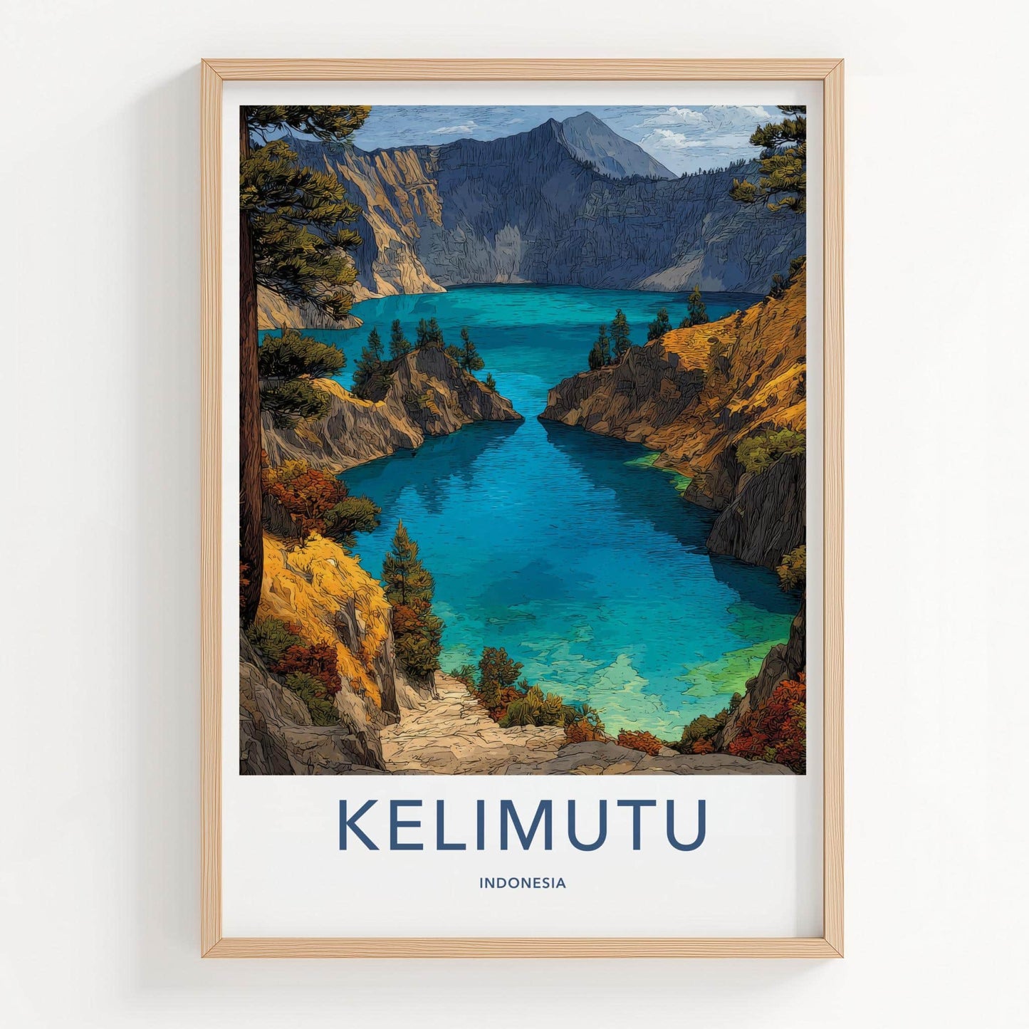 Kelimutu Poster - Indonesia Travel Art - Volcanic Crater Lake Home Decor