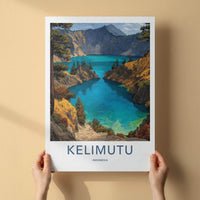 Kelimutu Poster - Indonesia Travel Art - Volcanic Crater Lake Home Decor