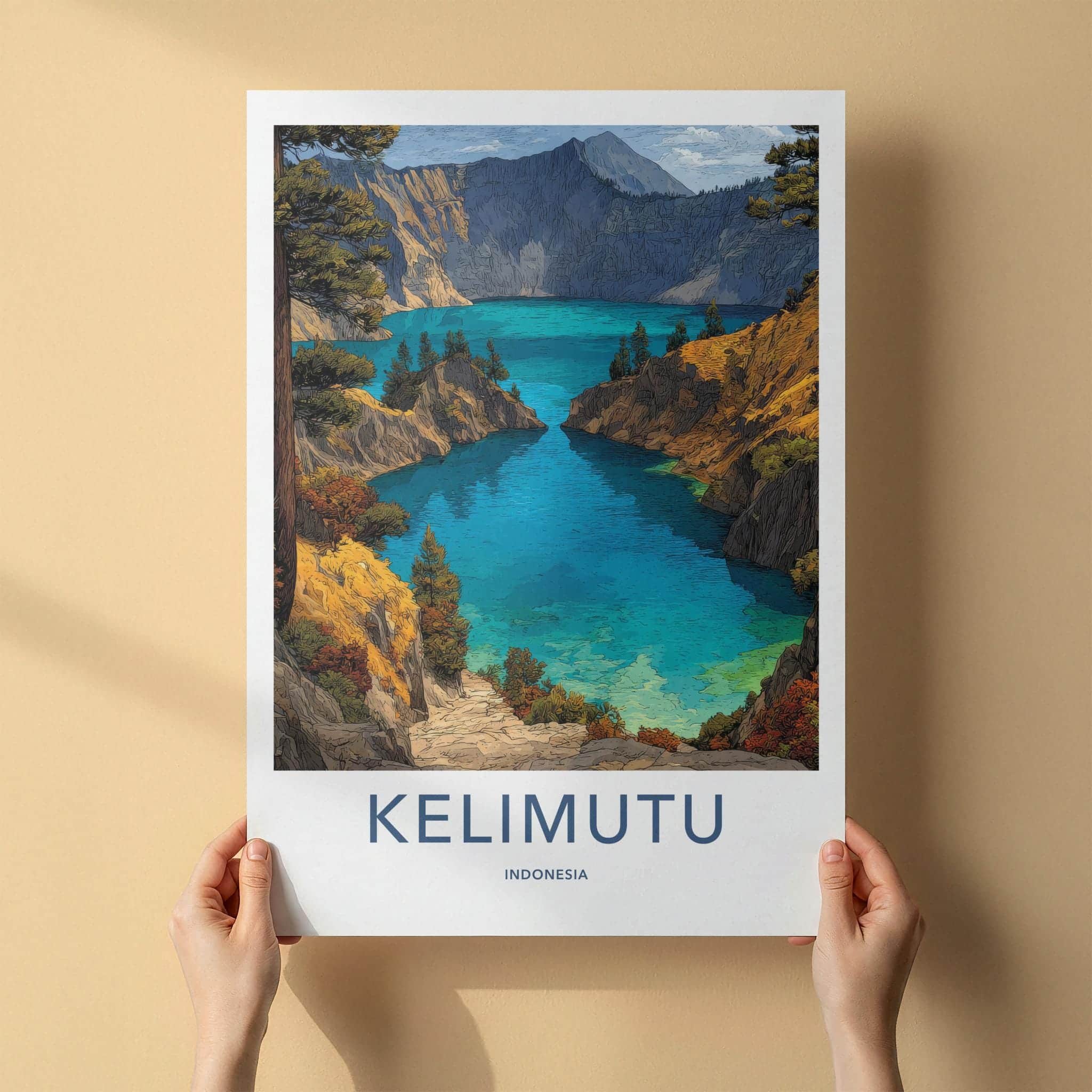 Kelimutu Poster - Indonesia Travel Art - Volcanic Crater Lake Home Decor