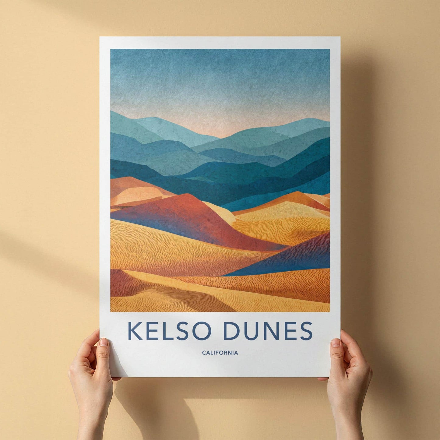 Kelso Dunes Poster - California Travel Art - Vibrant Layered Dunes Wall Decor
