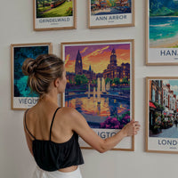 Kensington Poster - England Travel Art - Vibrant Sunset Fountain Home Decor