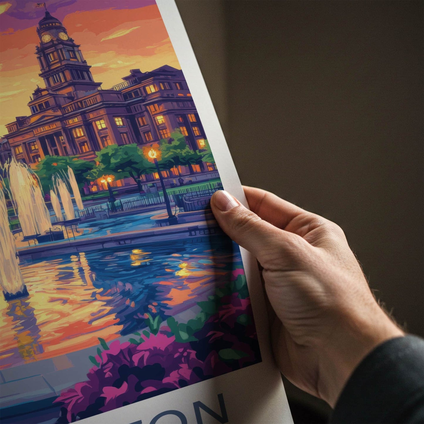 Kensington Poster - England Travel Art - Vibrant Sunset Fountain Home Decor