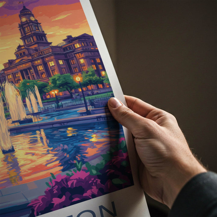 Kensington Poster - England Travel Art - Vibrant Sunset Fountain Home Decor