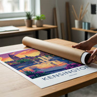 Kensington Poster - England Travel Art - Vibrant Sunset Fountain Home Decor