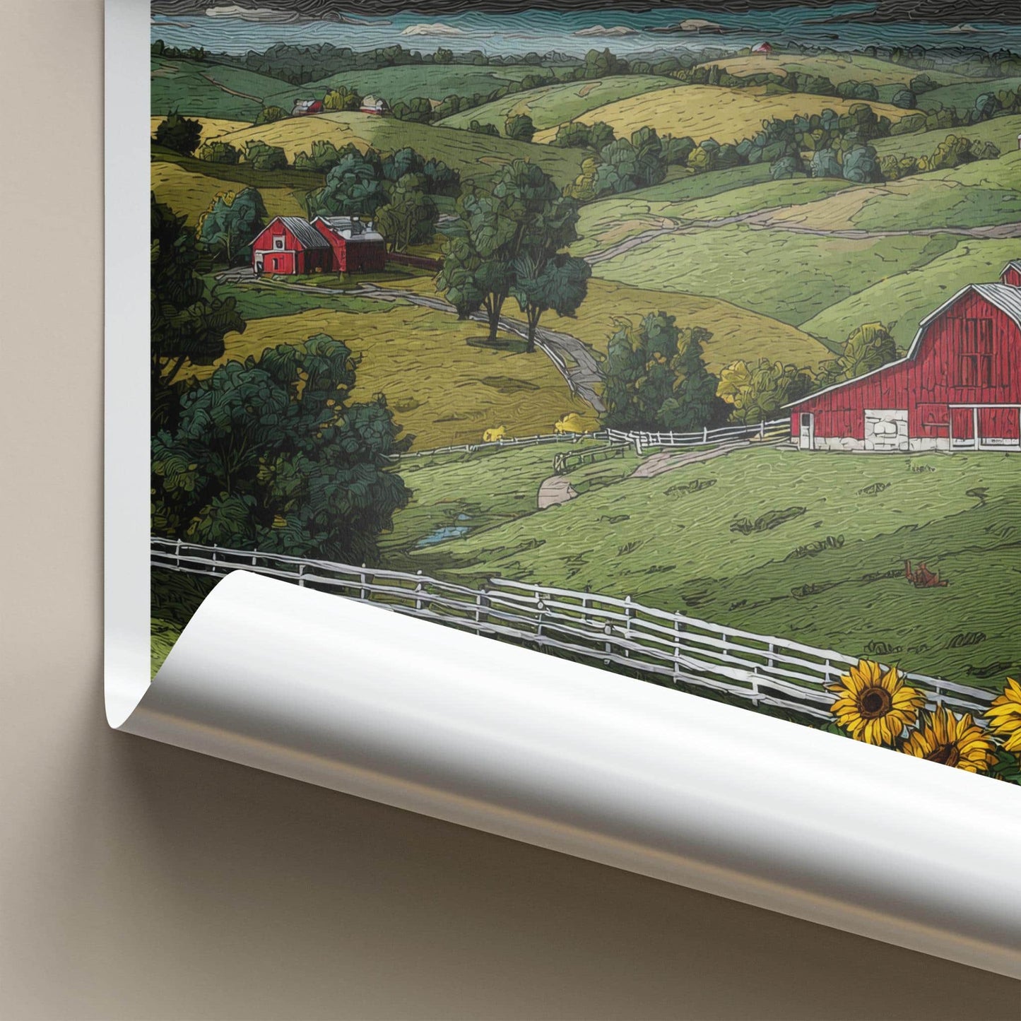 Kentucky Poster - Kentucky Travel Art - Red Barn Sunflowers Home Decor