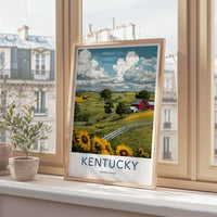 Kentucky Poster - Kentucky Travel Art - Rural Barn Sunflowers Home Decor