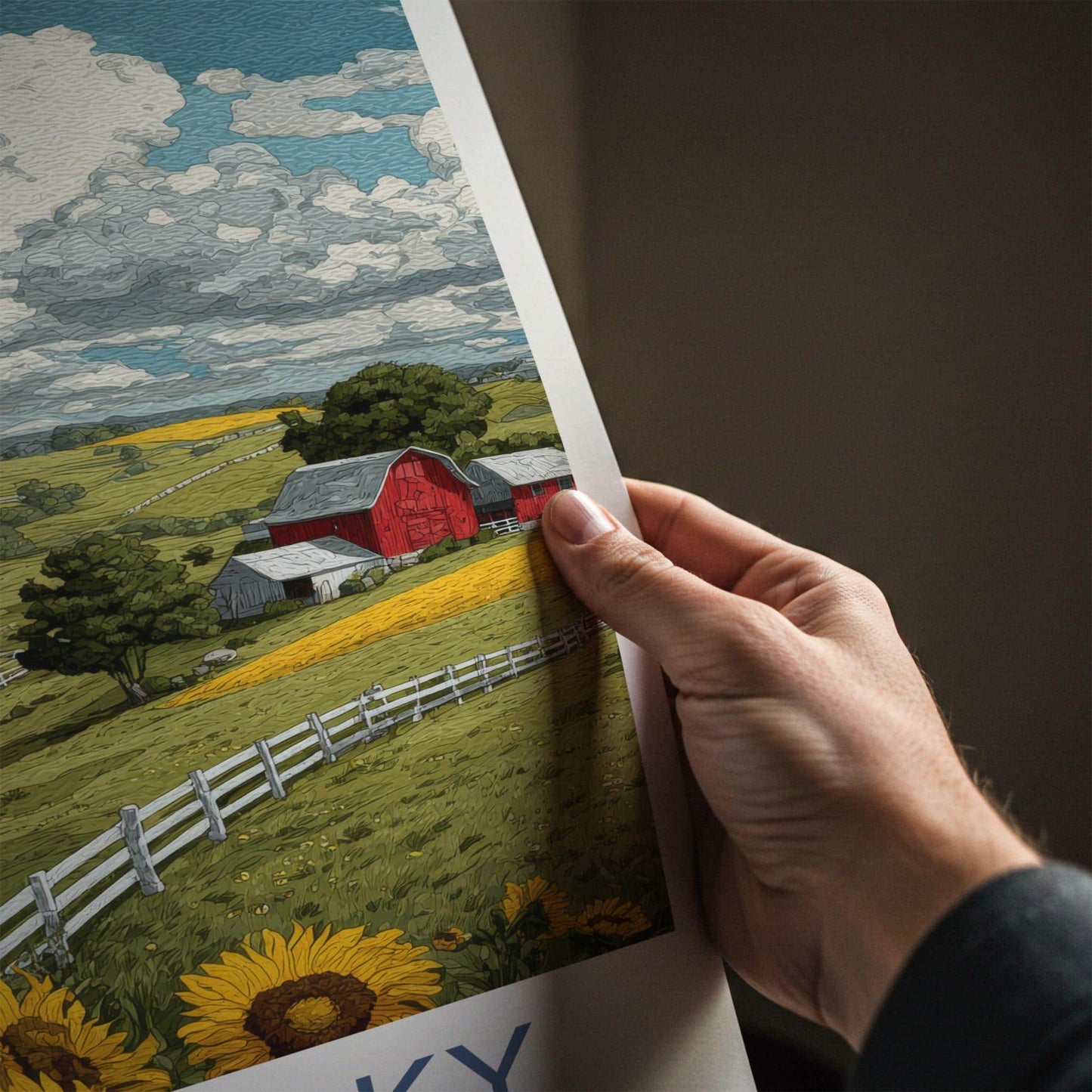Kentucky Poster - Kentucky Travel Art - Rural Barn Sunflowers Home Decor