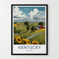 Kentucky Poster - Kentucky Travel Art - Rural Barn Sunflowers Home Decor