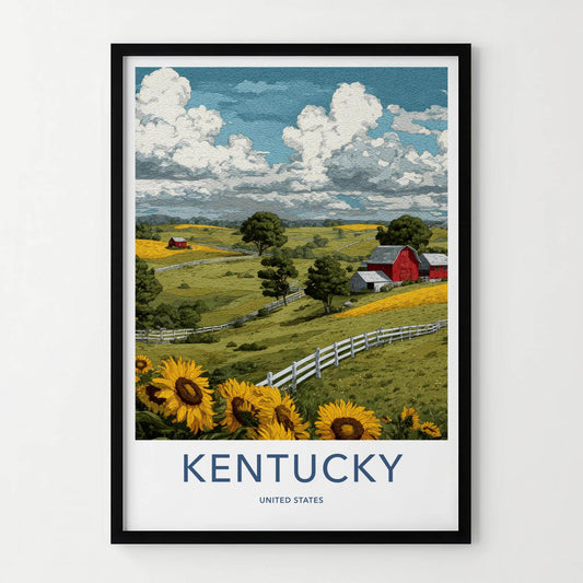 Kentucky Poster - Kentucky Travel Art - Rural Barn Sunflowers Home Decor