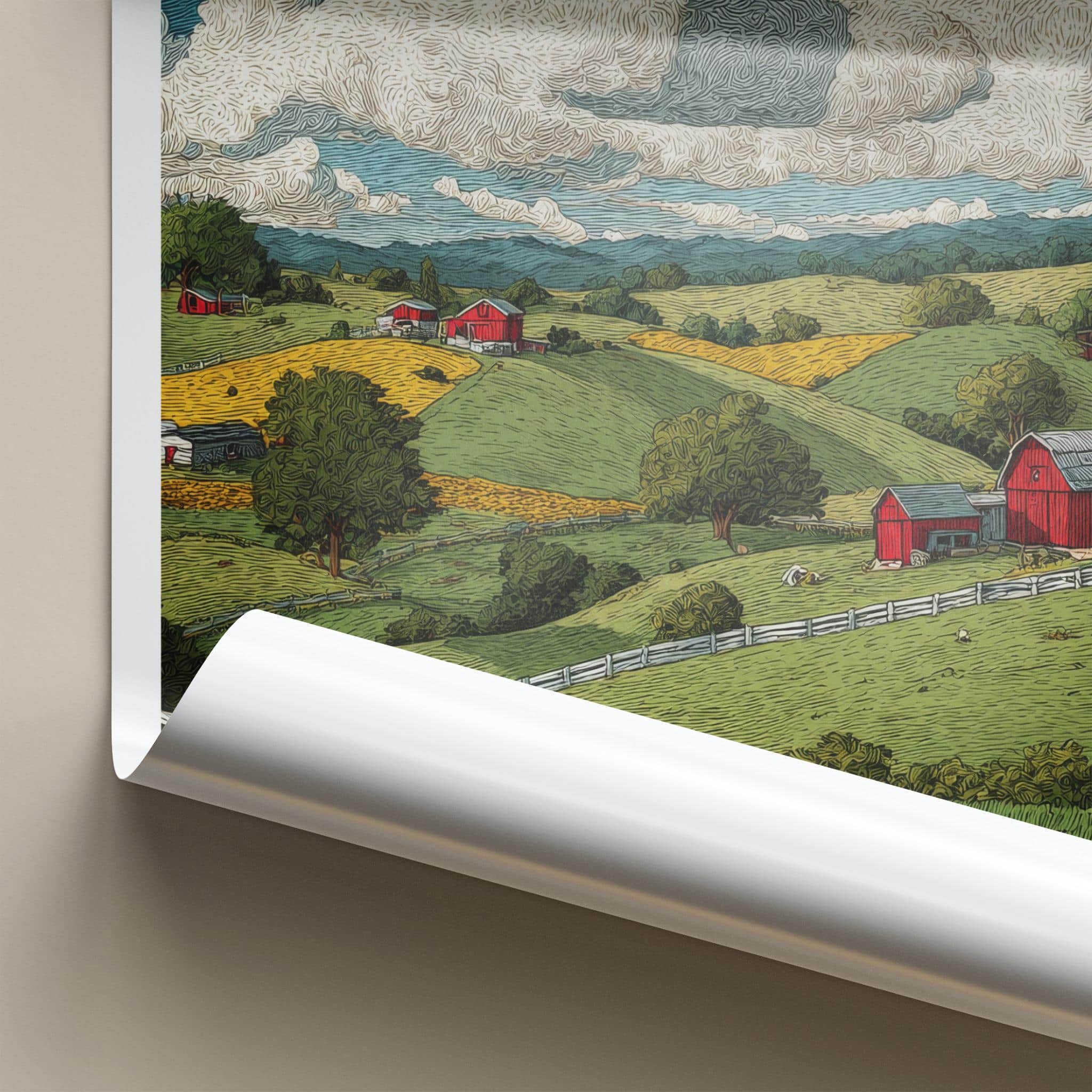 Kentucky Poster - Kentucky Wall Art - Red Barns Sunflowers Wall Decor