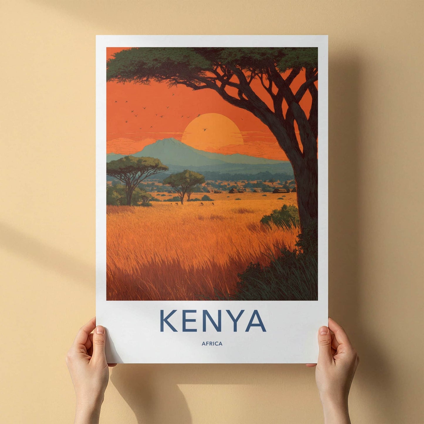Kenya Poster - Africa Travel Art - Kilimanjaro Sunset Vista Wall Decor