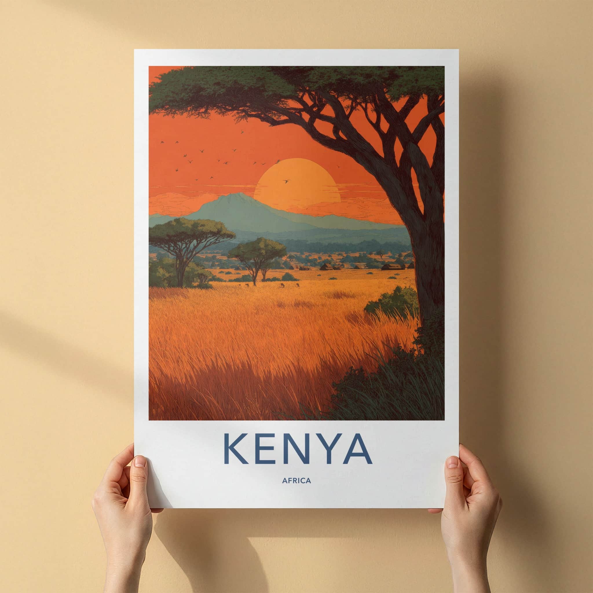 Kenya Poster - Africa Travel Art - Kilimanjaro Sunset Vista Wall Decor