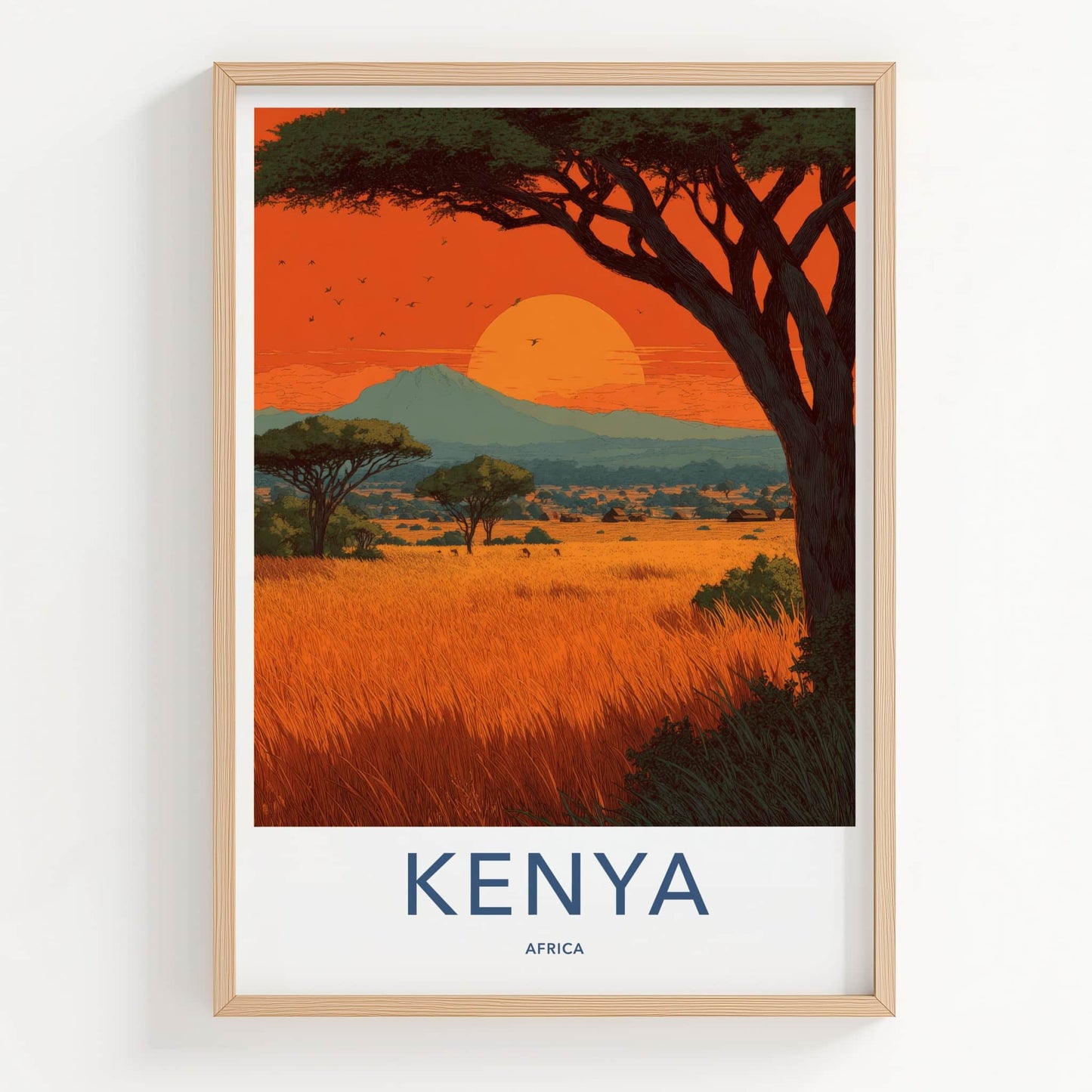 Kenya Poster - Africa Travel Art - Kilimanjaro Sunset Vista Wall Decor