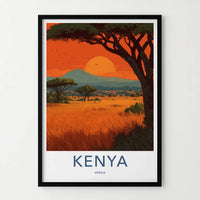Kenya Poster - Africa Travel Art - Kilimanjaro Sunset Vista Wall Decor