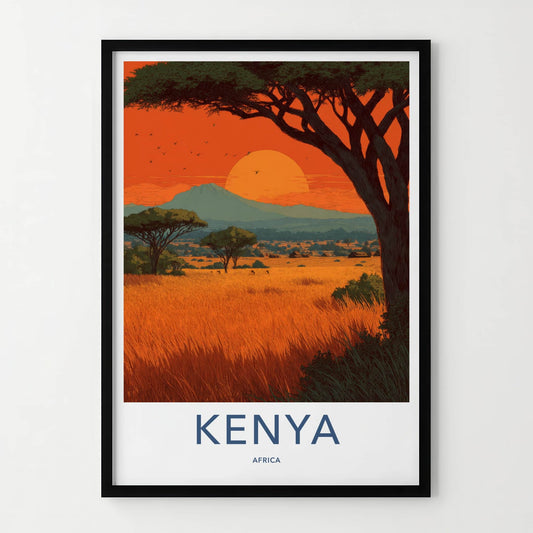 Kenya Poster - Africa Travel Art - Kilimanjaro Sunset Vista Wall Decor