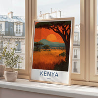 Kenya Poster - Africa Travel Art - Kilimanjaro Sunset Vista Wall Decor