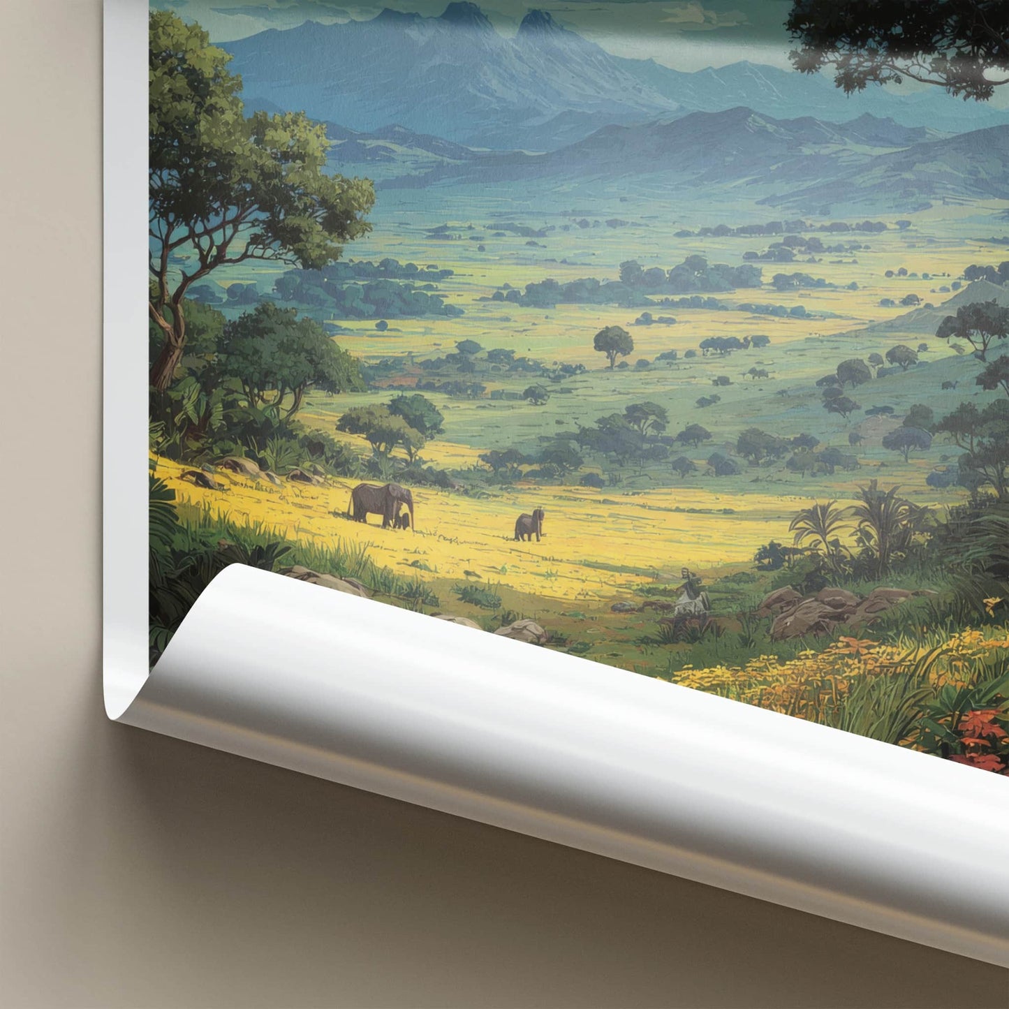 Kenya Poster - Nature Travel Art - Lush Valley Elephants Home Decor