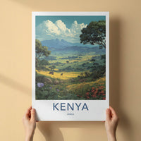 Kenya Poster - Nature Travel Art - Lush Valley Elephants Home Decor