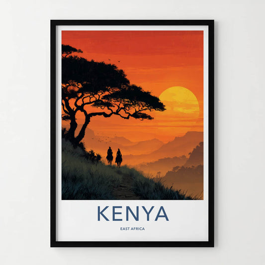 Kenya Poster - Sunset Travel Art - Africa Expedition Vintage Home Decor