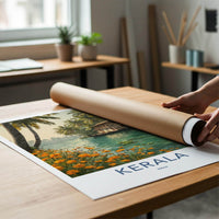 Kerala Poster - India Travel Art - Kerala Backwater House Home Decor