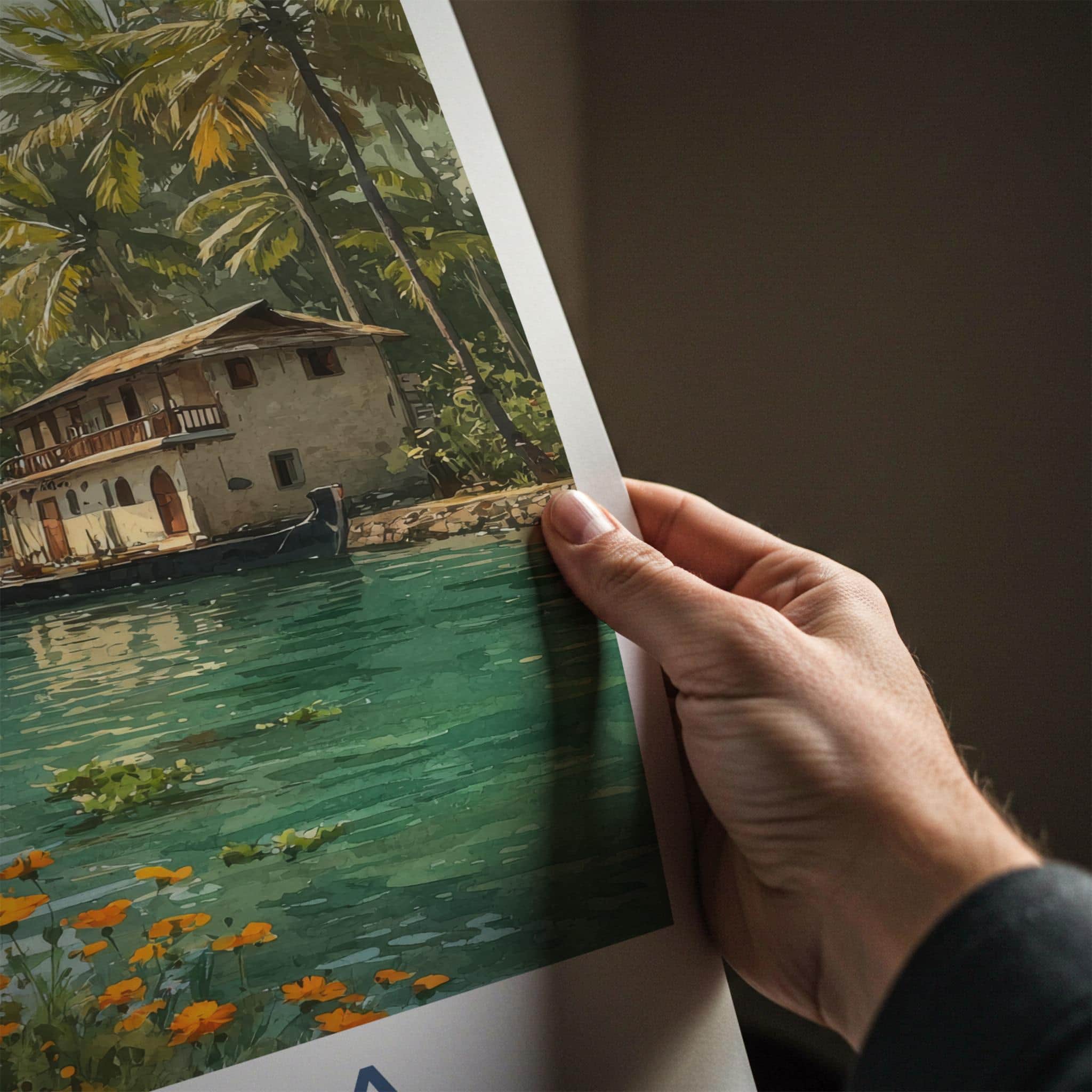 Kerala Poster - India Travel Art - Kerala Backwater House Home Decor