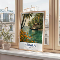 Kerala Poster - India Travel Art - Kerala Backwater House Home Decor