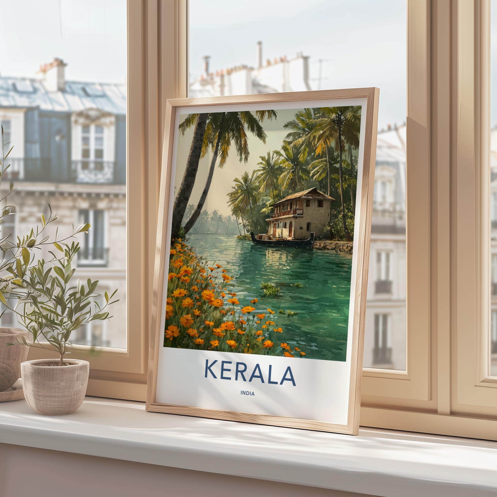 Kerala Poster - India Travel Art - Kerala Backwater House Home Decor