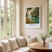 Kerala Poster - India Travel Art - Kerala Backwater House Home Decor
